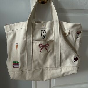 BaubleBar Cream Tote with Embroidered Accents
